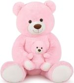MorisMos 100cm Giant Teddy Bear XXL, Pink Mommy with Cuddly Baby, Big Fluffy