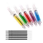 NOVELTY SYRINGE PENS & Black Refills (colour choice)- value spooky fun pens