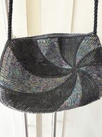 Vintage Beaded Shoulder Bag Multicolor Swirl Pattern