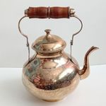 ✅Vintage Larg Tea Pot Heavy Brass Kettle with Wooden Handle   22 Cm High 
