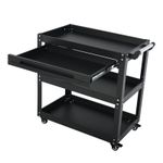 3-Tier Workshop Tool Trolley Cart with Drawer, Steel Garage Storage Cart, Black
