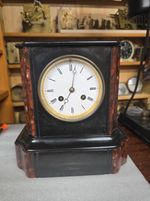 Antique Marble & Slate French Clock In Working Condition With Key And Pendulum