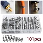 101 Pcs Assorted Stainless Steel Hose Clamp Kit With No Driver Jubilee Clips Set
