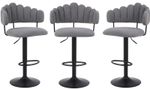 3 GREY PLUSH BAR STOOLS, "TEDDY MICRO FIBRE" GAS LIFT BREAKFAST KITCHEN 3 CHAIRS