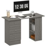 HOMCOM 120cm Computer Desk, Study Table with 3 Shelf & Drawers, Grey