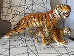 Vintage Large Ceramic Tiger & Cubs Statue Figurine Italian? (Sh)