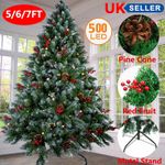5/6/7FT Snow Flocked Christmas Tree Bushy Branch Xmas Home Decoration In&Outdoor