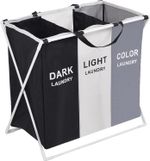 3 COMPARTMENT LAUNDRY CLOTHES WASHING STORAGE BASKET HAMPER DARK AND LIGHTS NEW