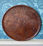 Intricately Carved Wooden Tray In Manner Of Liberty Japanese Floral 13 Inches
