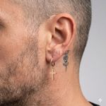 14ct Gold 925 Silver Cross Dangle Hoop Earrings Religious Huggie Men Women