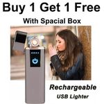 Electric Lighter Usb Rechargable Windproof Flameless Finger Print Gentle Touch