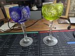 Vintage 2x Bohemian Crystal glass Harlequin coloured glasses