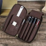 Genuine Leather Pencil Case with 4 Slots Zipper Fountain Pen Bag Student Pen Box
