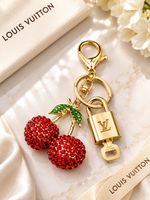 Authentic Louis Vuitton Padlock & Key Gold ✨+ Red Cherry Bag Charm Keychain