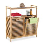 Bamboo Laundry Basket Hamper Foldable Clothes Divider Separate Storage Shelf