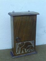 Vintage Small Wooden Key Cupboard Freestanding or Hung -Carved Elephant Design
