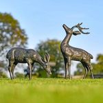 Pair of Aged Verdigris "Starlight & Moondust" Stag & Doe Garden Sculpture