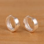 925 Sterling Silver 15mm x 4mm Plain Huggie Hoop Earrings Gift Boxed