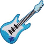 Blue Electric Guitar Embroidered Iron / Sew On Patch Rock Music Shirt Bag Badge