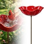 Decorative Handmade Metal Flower Garden Stake with Bee Bath & Bird Water Bowl