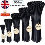500 Pack Cable Ties Assorted Sizes Nylon Plasitc Zip Ties 100/150/200/250/300 MM
