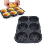 6 Cavity Silicone Hamburger Bun Pan Non Stick Baking Mould Oven Safe