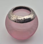 Rare Small Pink Cranberry Glass Silver Mounted Ribbed Match Striker, London 1904