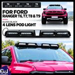 GLOSS BLACK POD QUAD LED MOUNTED ROOF LIGHT FOR FORD RANGER T6 T7 T8 T9 2011+