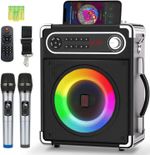 Karaoke Machine with 2 Wireless Microphones,Portable Bluetooth 5.1 Speaker Light