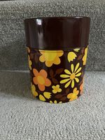 Vintage 70s Brown, Yellow & Orange Floral Storage Tin Retro Camping