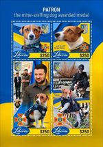 UKRAINE WAR PATRON Jack Russell/Bomb/Mine Dog MNH Stamp Sheet #1 (2022 Liberia)