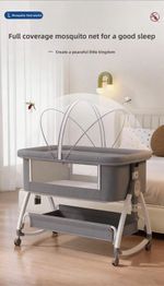 Baby Crib Adjustable Height Modern Metal 2-1,Swing Cradle Sleeper Changing Table