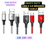 HeavyDuty USB Type C Charging Cable Braided Fast Phone Charger Long Lead 2m 3m