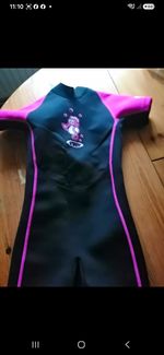 Children’s Shortie Wetsuit M Black/Pink Octopus Front Zip Short Sleeve/Leg