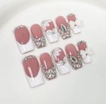 10Pcs 3D Green Flower Handmade Press on Nails French Fake Nails