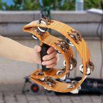 Double Row Tambourine Half Moon Tambourine Portable Clear Sound Ergonomic Grip