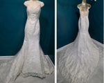 Wedding White Lace Beaded Sequin Mermaid V-Neck Button Back Train Dress 2