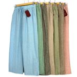 Womens Cotton Linen Look Wide Leg Bottoms Trousers Casual Elastic Waist Pants