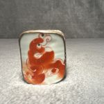 Antique Chinese Shard Trinket/Pill Box Iron Red Foo Dog 1800s Porcelain 