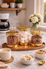 Luxury White Gold Tea Coffee Sugar Canisters Set Airtight Storage Jars