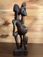 Vintage African Wooden Sculpture Three Faced Janus Mythological Figure