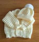 Lovely Hand Knitted Baby Cardigan and Hat In Lemon 0-3 months.