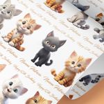 Personalised Cat Wrapping Paper | Cute Cartoon Cats | Any Name & Age | Birthday