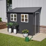 BIRCHTREE 4x8ft Lean To Garden Shed Metal Storage House Pent Roof Anthracite