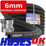 6mm Fuel Hose Cotton Overbraid Petrol Diesel Rubber Pipe 1/4 Inch Opt Clips