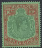 Bermuda Stamps 1946 10/- Deep Green, dull red/Green MNH Perf 14 SG119d; CV £75