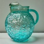 Vintage Anchor Hocking Lido Milano Blue Glass Ball Pitcher Jug