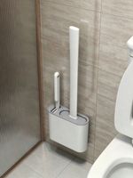 Silicone Toilet Brush with Wall Holder Flat Head Bathroom Cleaning Brush Set