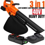 Cordless Leaf Blower 40V 3in1 150MPH Mulcher Vacuum Bag, 2 Batteries & Charger