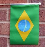 BRAZIL HAND WAVING FLAG medium 9" X 6" wooden pole flags BRAZILIAN BRAZILIA
